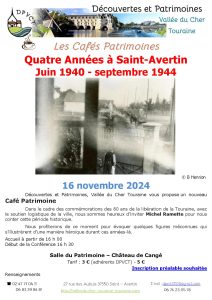 Café Patrimoines : Quatre Années à Saint-Avertin Juin 1940 - septembre 1944   # Saint Avertin @ Salle du Patrimoine Cangé | Saint-Avertin | Centre-Val de Loire | France