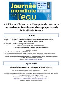 « 2000 ans d’histoire de l’eau potable : parcours des anciennes fontaines et des captages actuels  de la ville de Tours » # Tours § Saint Avertin @ Tours - Saint Avertin | Tours | Centre-Val de Loire | France